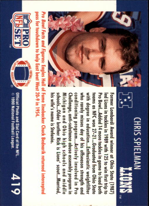 1990 Pro Set #419 Chris Spielman PB back image