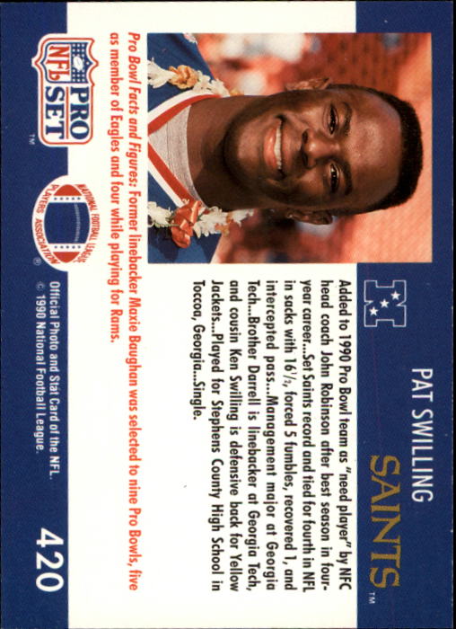 1990 Pro Set #420 Pat Swilling PB back image