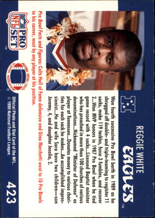 1990 Pro Set #423 Reggie White PB back image