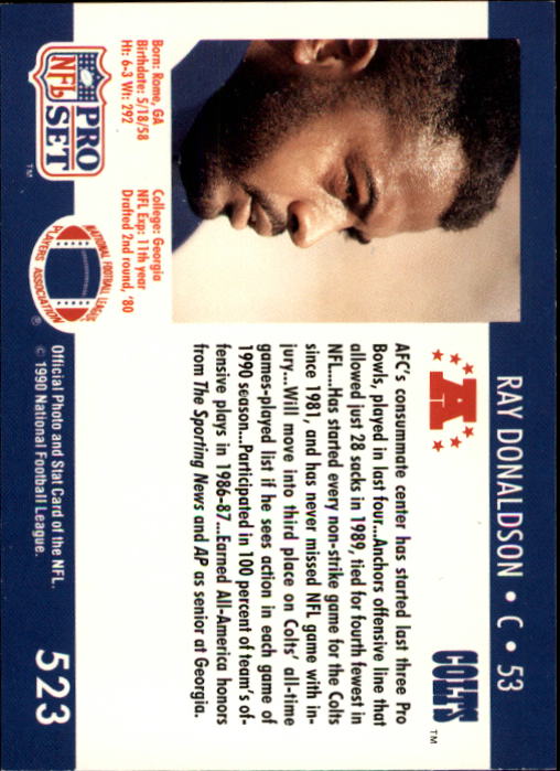 1990 Pro Set #523 Ray Donaldson back image