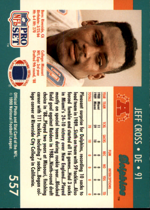 1990 Pro Set #557 Jeff Cross back image