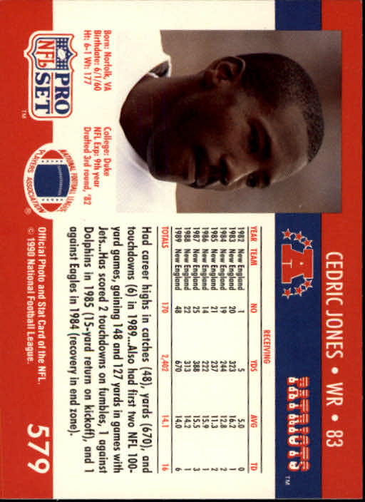 1990 Pro Set #579 Cedric Jones RC back image
