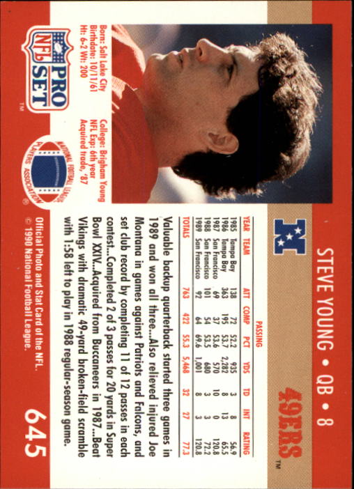 1990 Pro Set #645 Steve Young back image