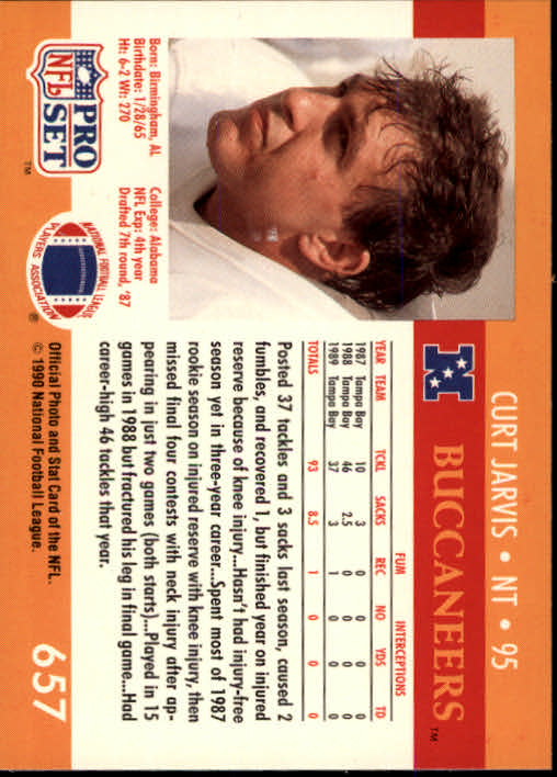 1990 Pro Set #657B Curt Jarvis COR/(Includes 'Official NFL Card') back image