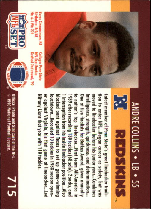 1990 Pro Set #715 Andre Collins RC back image