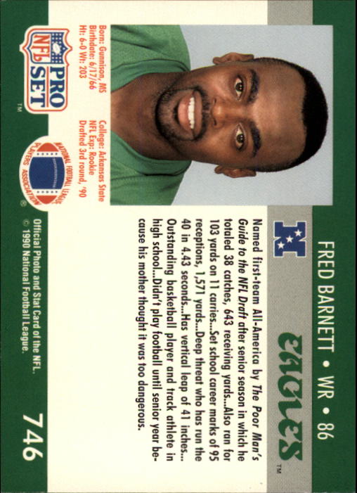 1990 Pro Set #746 Fred Barnett RC back image