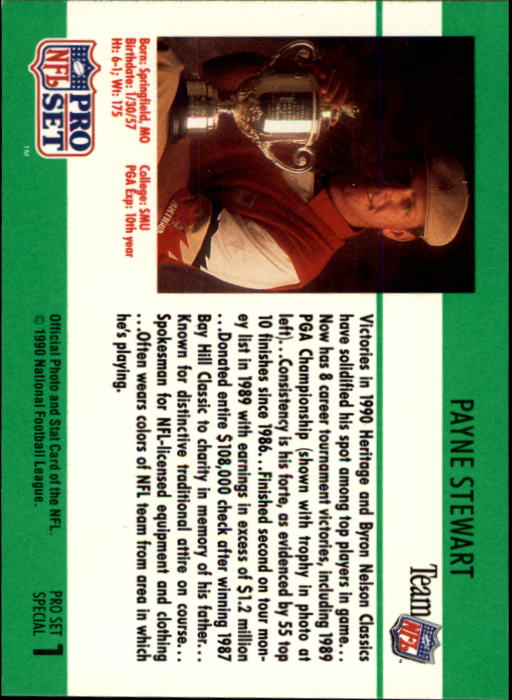 1990 Pro Set #SP1 Payne Stewart SP/(First series only) back image