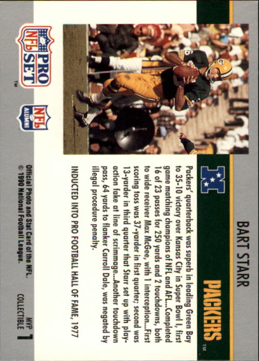 1990 Pro Set Super Bowl MVP's #1 Bart Starr back image