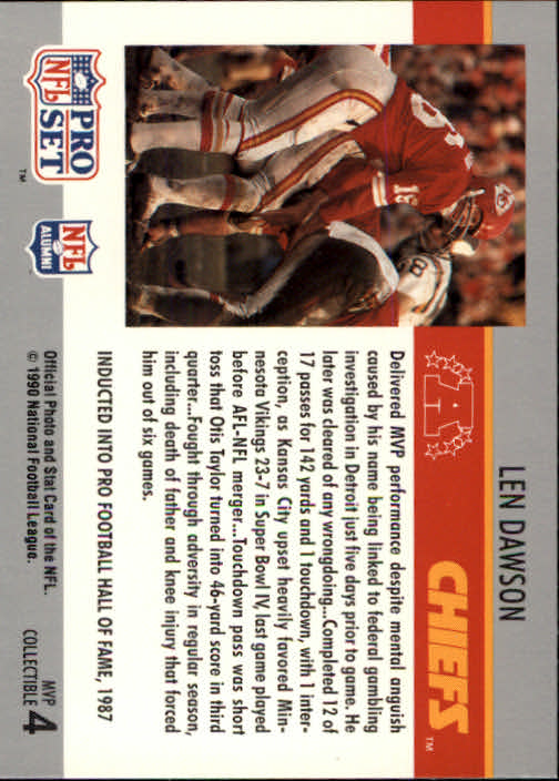 1990 Pro Set Super Bowl MVP's #4 Len Dawson back image