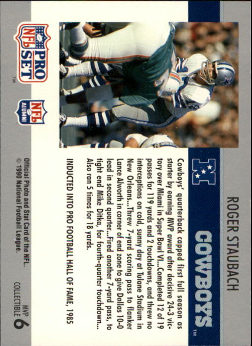 1990 Pro Set Super Bowl MVP's #6 Roger Staubach back image