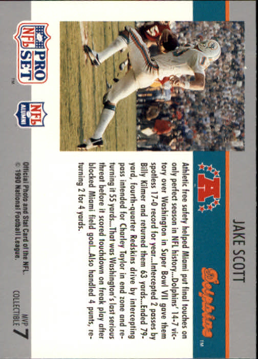 1990 Pro Set Super Bowl MVP's #7 Jake Scott back image