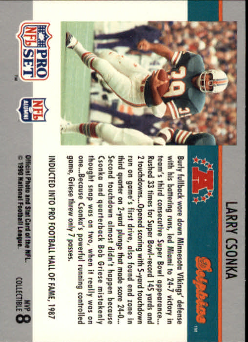 1990 Pro Set Super Bowl MVP's #8 Larry Csonka back image