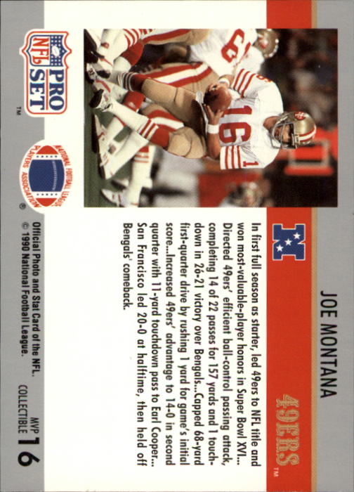 1990 Pro Set Super Bowl MVP's #16 Joe Montana back image