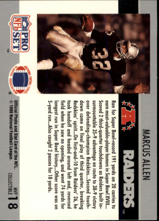 1990 Pro Set Super Bowl MVP's #18 Marcus Allen back image