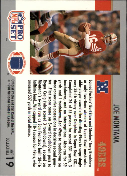 1990 Pro Set Super Bowl MVP's #19 Joe Montana back image