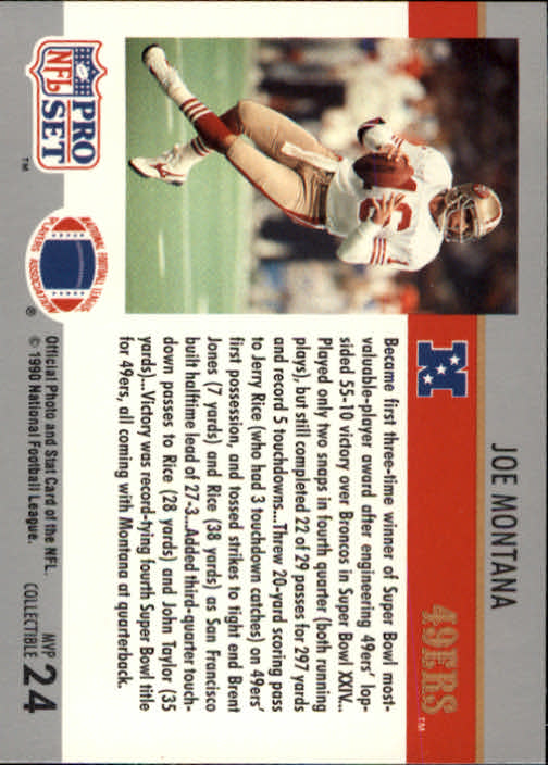 1990 Pro Set Super Bowl MVP's #24 Joe Montana back image