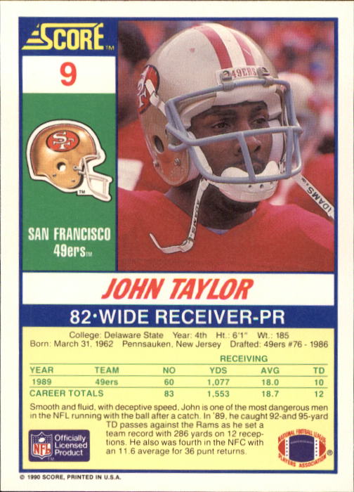 1990 Score #9 John Taylor back image