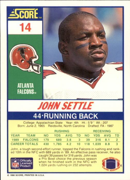 1990 Score #14 John Settle back image