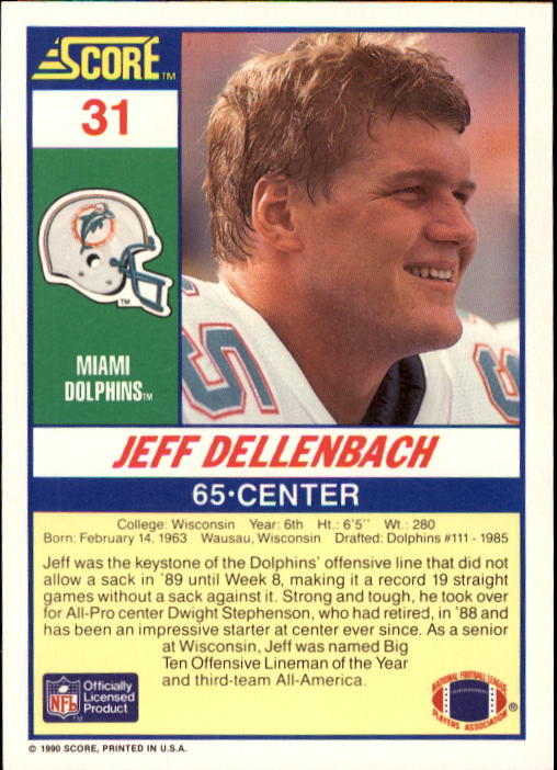 1990 Score #31 Jeff Dellenbach RC back image