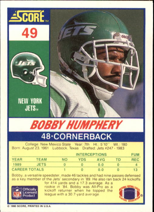 1990 Score #49 Bobby Humphery back image