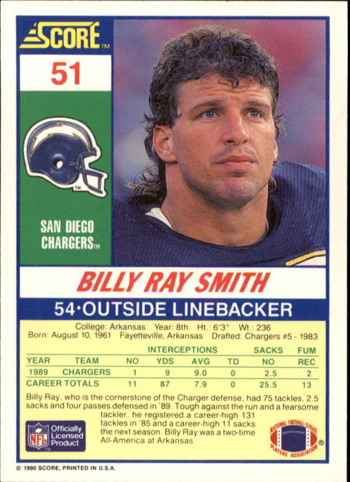 1990 Score #51 Billy Ray Smith back image