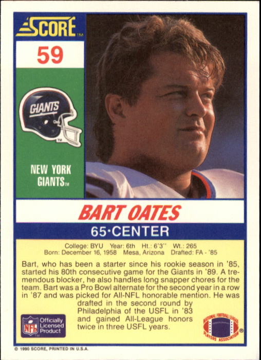 1990 Score #59 Bart Oates back image