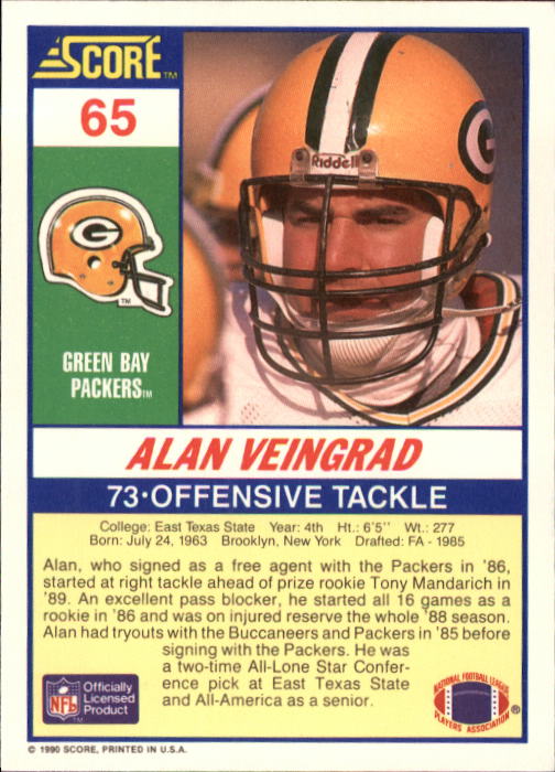 1990 Score #65 Alan Veingrad back image