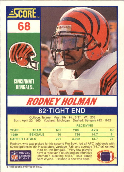1990 Score #68 Rodney Holman back image