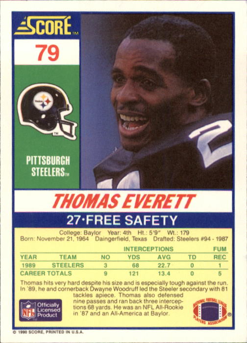 1990 Score #79 Thomas Everett back image