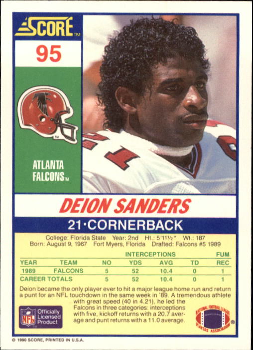 1990 Score #95 Deion Sanders back image