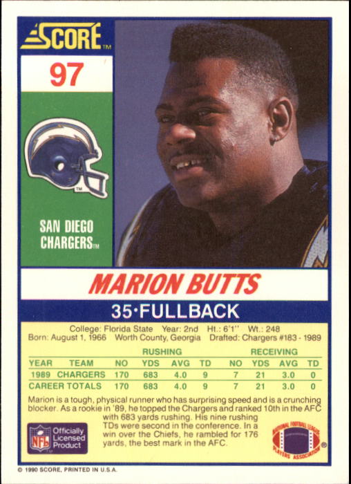 1990 Score #97 Marion Butts back image