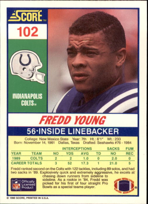 1990 Score #102 Fredd Young back image