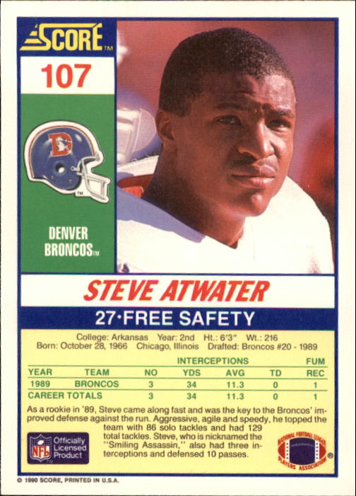 1990 Score #107 Steve Atwater back image