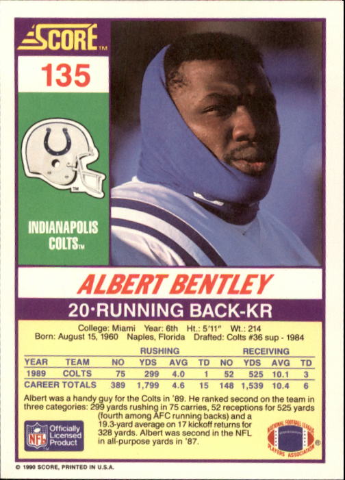 1990 Score #135 Albert Bentley back image