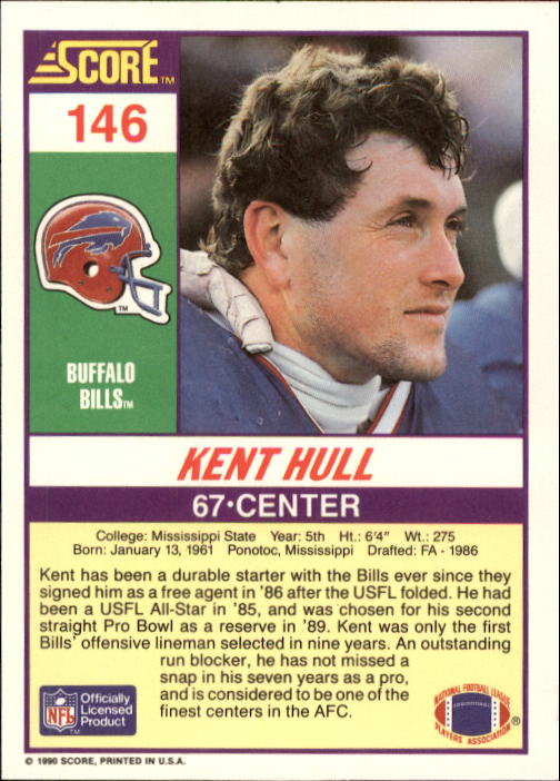 1990 Score #146 Kent Hull back image