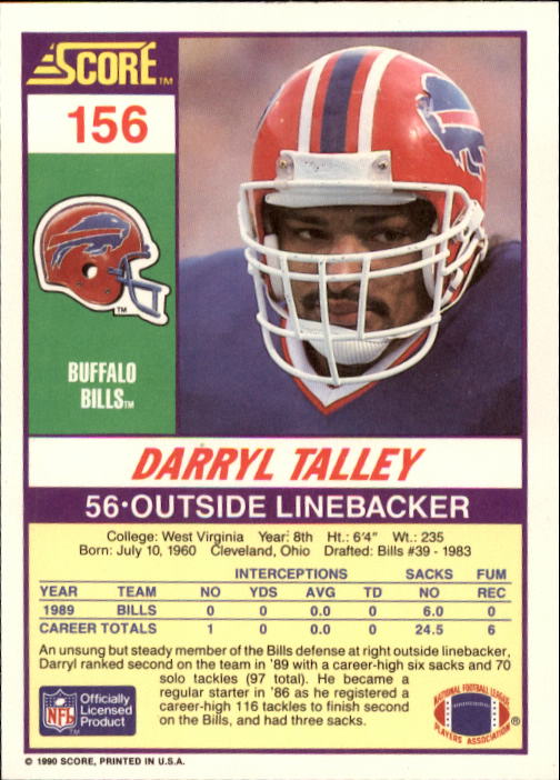 Darryl Talley autographed Football Card (Buffalo Bills) 1990 Topps