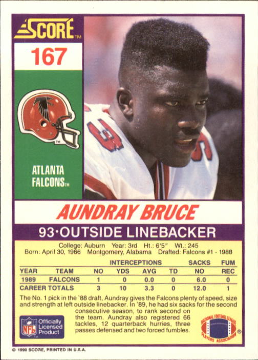 1990 Score #167 Aundray Bruce back image