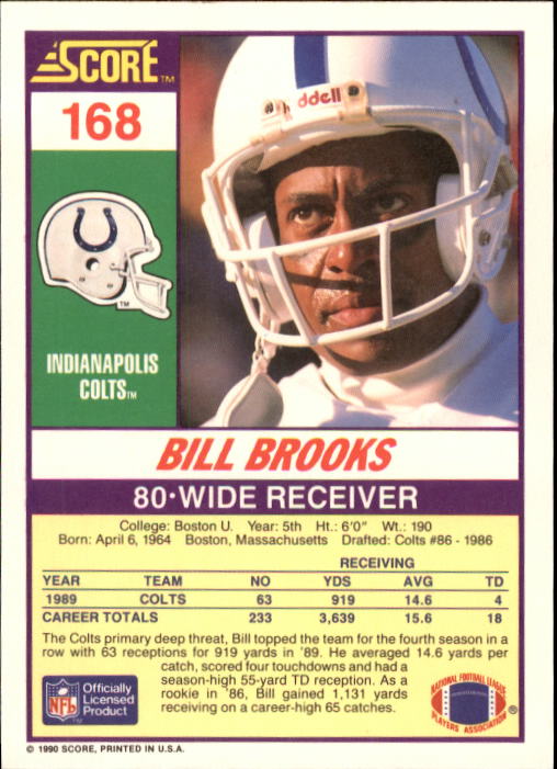 1990 Score #168 Bill Brooks back image