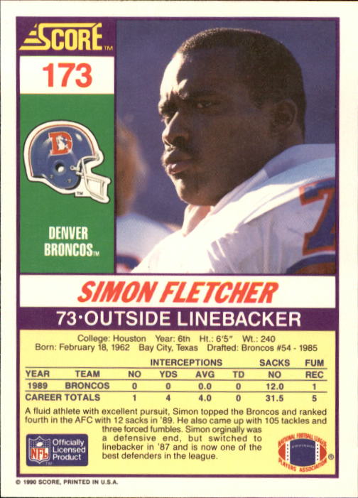 1990 Score #173 Simon Fletcher back image
