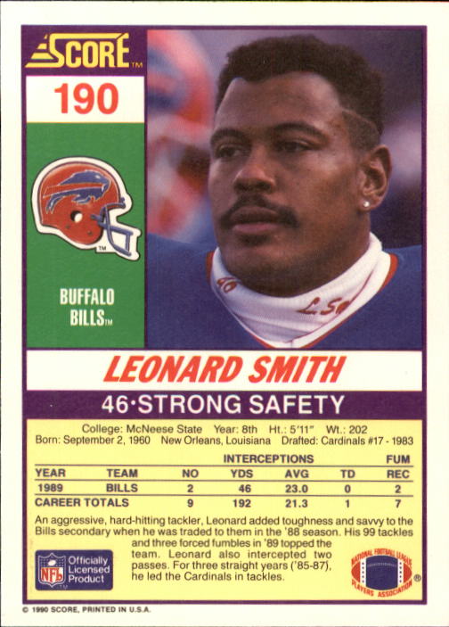 1990 Score #190 Leonard Smith back image