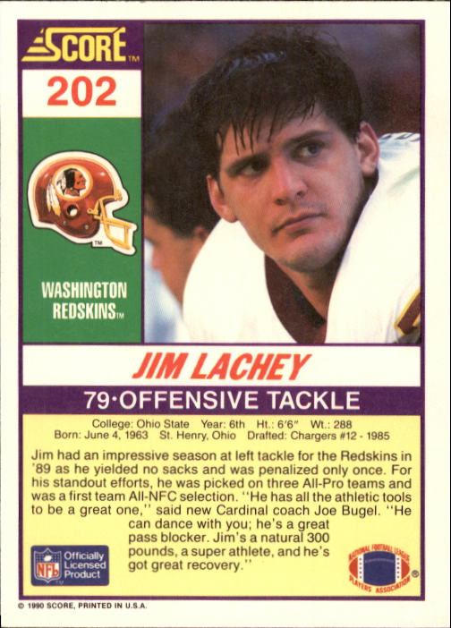 1990 Score #202 Jim Lachey back image