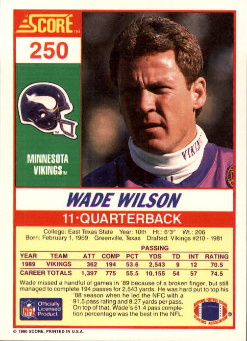 1990 Score #250 Wade Wilson back image
