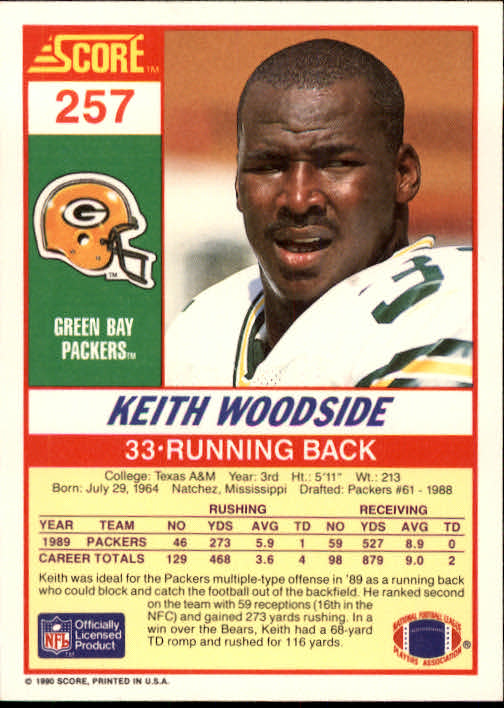 1990 Score #257 Keith Woodside back image