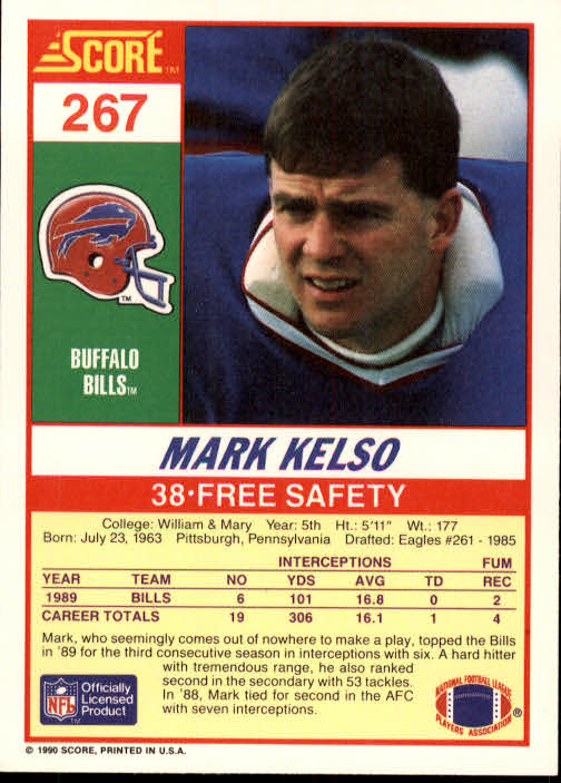 1990 Score #267 Mark Kelso back image