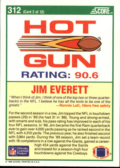 1990 Score #312 Jim Everett HG back image