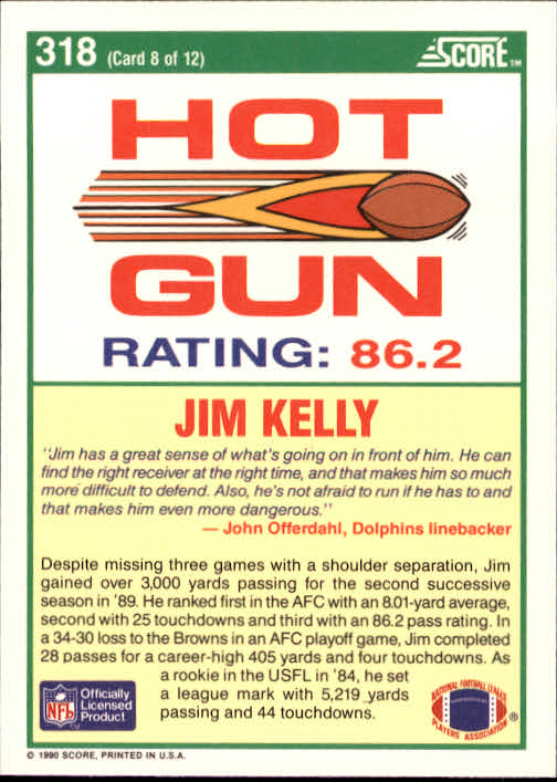 1990 Score #318 Jim Kelly HG back image