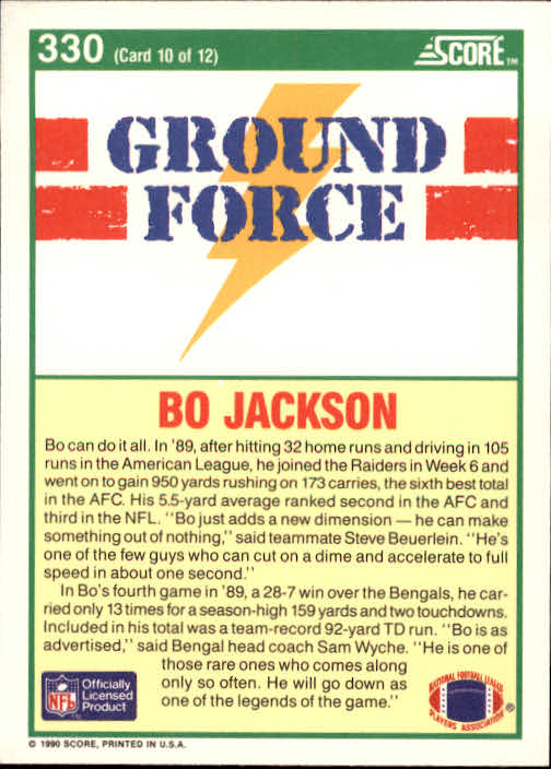 1990 Score #330 Bo Jackson LA Raiders