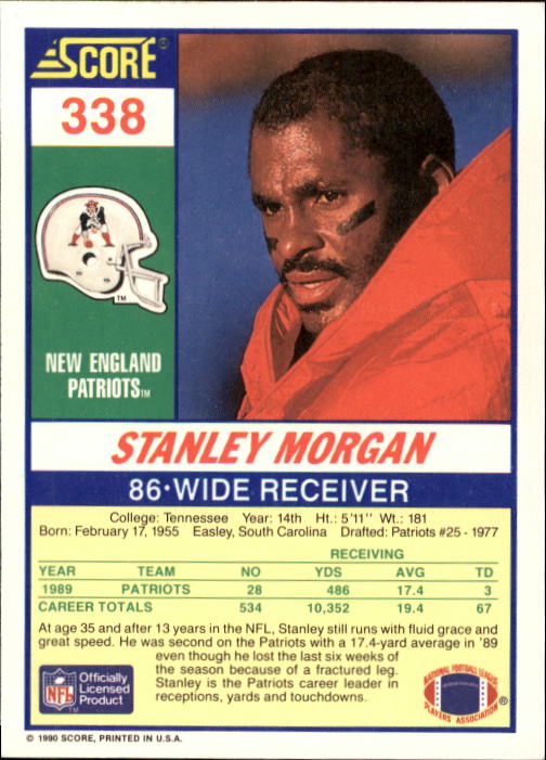 1990 Score #338 Stanley Morgan back image