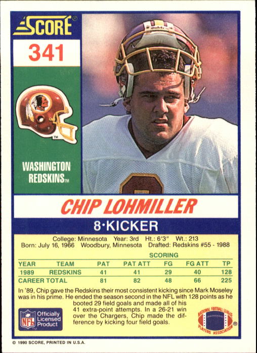 1990 Score #341 Chip Lohmiller back image