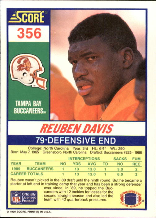 1990 Score #356 Reuben Davis back image